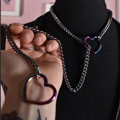 Heart O-ring Slip Chain Necklace For Women Handmade Punk Heart Slip Chain Choker Necklace Stainless Steel Cuban Chain Necklace Punk Rock Collar Necklace Adjustable Lariat Y Necklace ﻿ - color: Colour