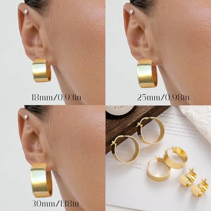 Chunky Gold Hoop Earrings Hoop Earrings Thick Gold Hoop Earrings for Women | for Sensitive Ears Gold Chunky Hoop Earrings Hypoallergenic 14K Gold Plated Hoops Non Tarnish Big Thick Hoops 18/25/30mm - color: Gold 18mm