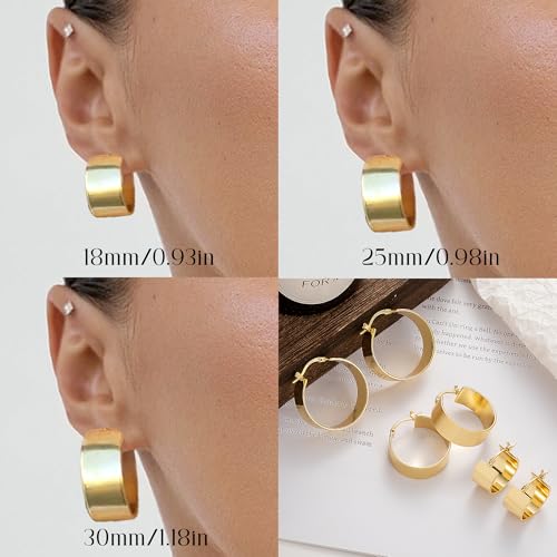 Chunky Gold Hoop Earrings Hoop Earrings Thick Gold Hoop Earrings for Women | for Sensitive Ears Gold Chunky Hoop Earrings Hypoallergenic 14K Gold Plated Hoops Non Tarnish Big Thick Hoops 18/25/30mm - color: Gold 25mm