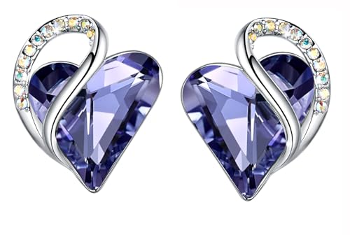 Leafael Infinity Love Heart Stud Earrings for Women, Birthstone and Healing Stone, Gifts for Mom, Wife, and Her, Silver Plated - color: 02b-February-Tanzanite Purple