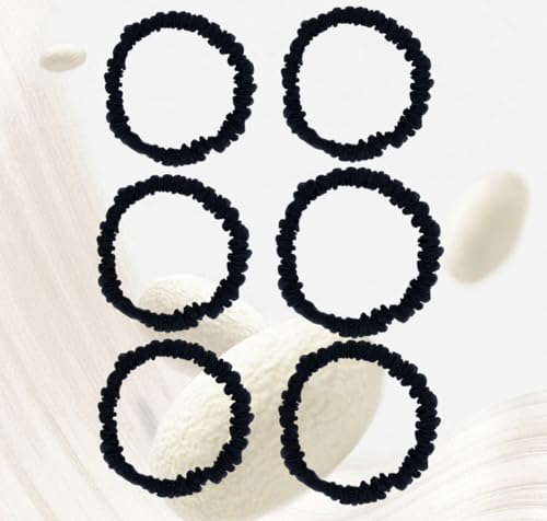6 Pack 100% Muberry Silk Scrunchies for Women Luxury Hair Ties,No Damage Gentle Hair Bands,Ponytail Holders Silk Hair Ties for Thick and Thin or Curly Hair - color: Black