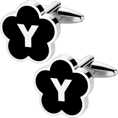 Initial Cufflinks for Men, Black Silver Letter Personalized Shirts CuffLinks,Stainless Steel Cuff Links,Gifts for Wedding Party Business Valentine - style: Letter Y