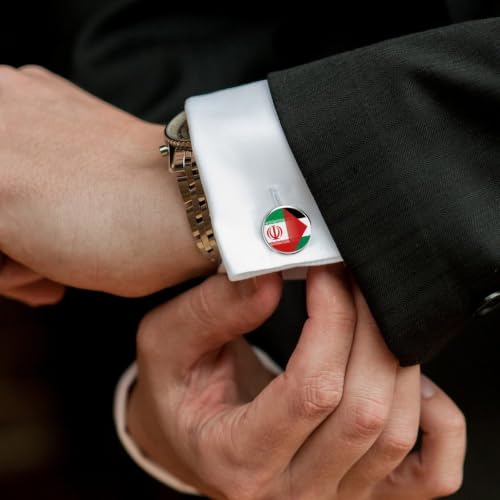 Iran Palestine Flag Men's Cufflinks Tuxedo Shirt Cuff Links Jewelry | Funny Stainless Steel Cufflinks for Men for Business Wedding Accessories - size: 2.0cm