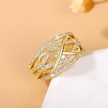 PAVOOI 14K Gold Plated X Ring Simulated Diamond CZ Criss Cross Ring for Women Juude Jewelers Silver Rose Gold Braided Wrap Knot Style Promise Statement Cocktail Party Ring(Gold-US Code-6) - color: GOLD, size: (US Code-6)