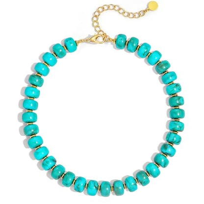 Chunky Beaded Necklace for Women, Colorful Boho Statement Necklace, Gold Chunky Resin Large Bead Necklace, Waterproof Summer Beach Jewelry Gifts for Women - color: Turquoise