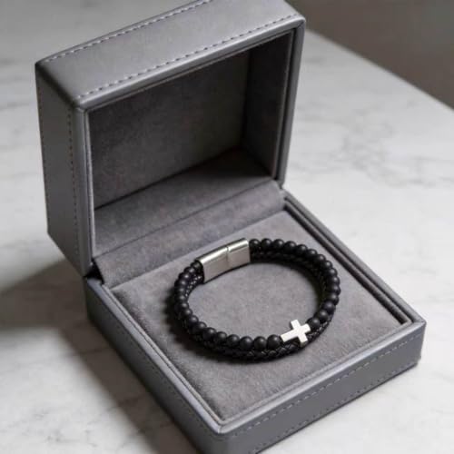 Italian Handmade Leather Bracelets for Men - color: Silver Cross, size: 8.2"