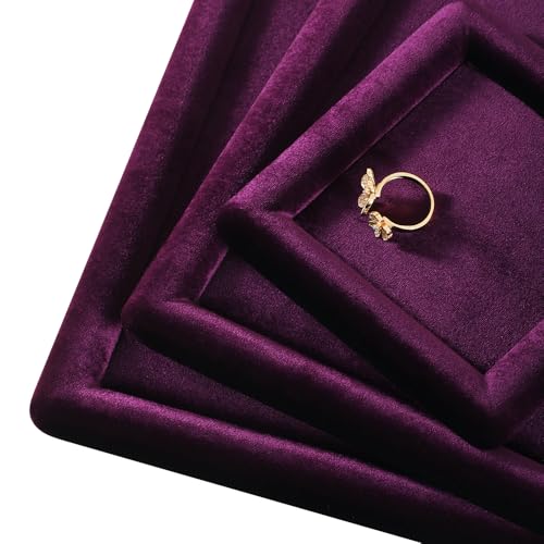 Velvet Jewelry Display Tray for Ring Earrings Necklace Bracelet Flat Tray - color: Purple, size: 5.12 × 5.12 in