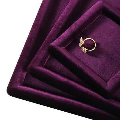 Velvet Jewelry Display Tray for Ring Earrings Necklace Bracelet Flat Tray - color: Purple, size: 5.12 × 5.12 in