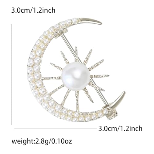 Pearl Sun Moon Brooch Lapel Pin Clothes Accessories Faux Pearl Crescent Moon Planet Gold Plated Pins Dress Suit Backpack Hat Corsage Brooches for Women Elegant Jewelry