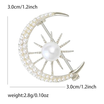 Pearl Sun Moon Brooch Lapel Pin Clothes Accessories Faux Pearl Crescent Moon Planet Gold Plated Pins Dress Suit Backpack Hat Corsage Brooches for Women Elegant Jewelry