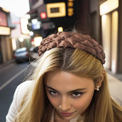 Womens Quilted Headband Wide Padded Hairband Fashion Hair Accessories Women Daily Wear Outfit Styling Hair Band (Dark Curry) - color: Dark Curry, size: 1 Count (Pack of 1)