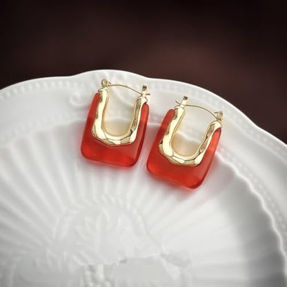 Chunky Acrylic Hoop Earrings Resin Geometric U Shape Hoop Earring Trendy Jewelry Gifts for Women - color: Red