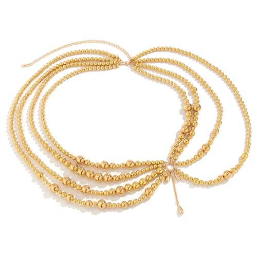 Bikini Multi-Layer Waist Belly Chain Pearl Belly Chain Layered Waist Body Chains Bikini Belly Jewelry Fashion Beach Rave Party Club Body Accessories Jewelry for Women - color: Gold