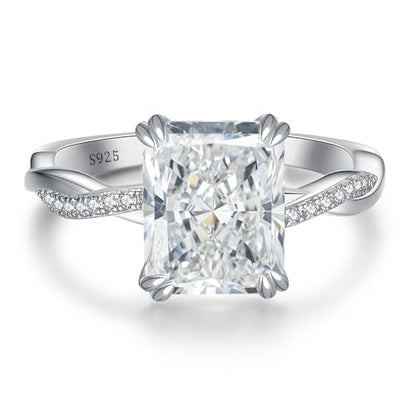 4CT Travel Engagement Ring, Radiant Cut 5A Cubic Zirconia Solitaire in Sterling Silver White Gold/14K Gold Plated Hypoallergenic Durable Comfort Fit, Perfect for Work Daily Wear Honeymoon - color: Silver