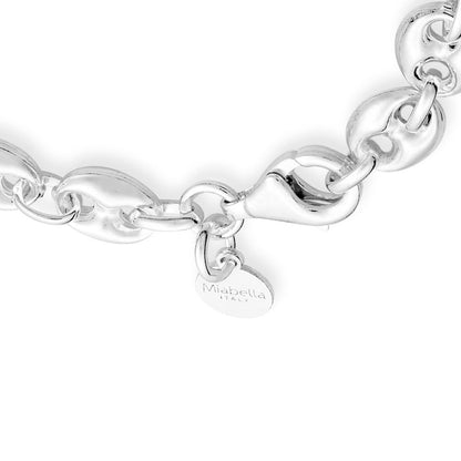 Miabella Italian 925 Sterling Silver Puffy Mariner Link Chain Bracelet for Women, Made in Italy