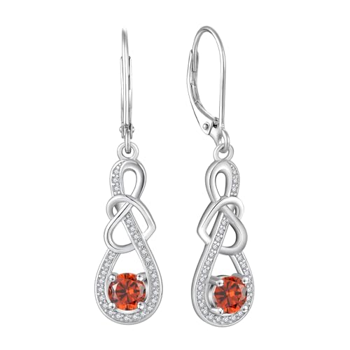 Dangle Drop Earrings for Women 925 Sterling Silver Heart Infinity Leverback Earrings Birthstone Jewelry Gifts for Women Wife Girlfriend Mother Daughter Her - color: 01 January - Garnet