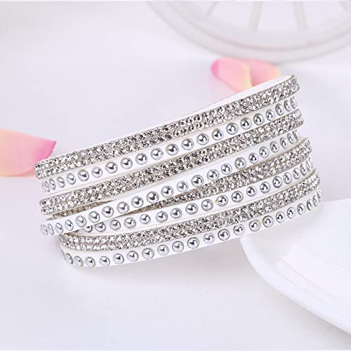 Long tiantian Leather Wrap Bracelets for Women Boho Multi Layered Bracelets Western Jewelry Hot Pink Accessories Birthday Gifts - color: white