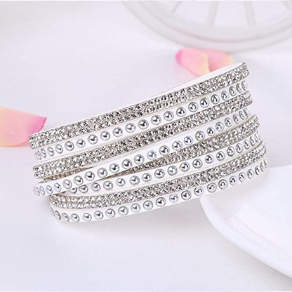 Long tiantian Leather Wrap Bracelets for Women Boho Multi Layered Bracelets Western Jewelry Hot Pink Accessories Birthday Gifts - color: white