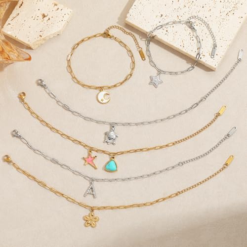 Swyabi 10 PCS Gold Silver Paperclip Bracelet Chains Bulk for Jewelry Making | 18K Stainless Steel, with Extender, No Fade, No Rust, Adjustable, for Men Women DIY, 6.5 Inch - color: 3x7.5mm Gold Silver
