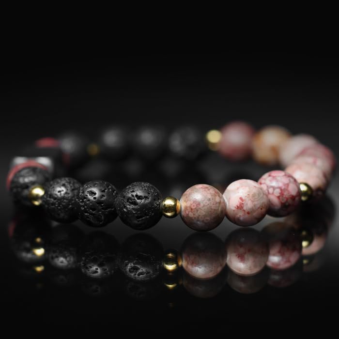 Tigranes Premium Natural Stone Bracelet Collection – Handmade Gemstone Jewelry in Luxury Branded Gift Box - style: Pink Lava