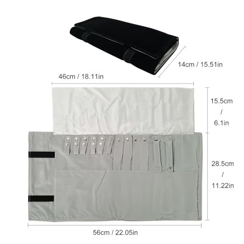 Travel Roll Bag Jewelry Display Storage Organizer Multi-function Velvet Pouch (Black and grey) - color: Black and grey