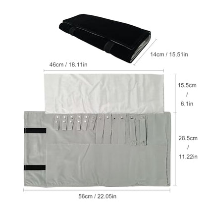 Travel Roll Bag Jewelry Display Storage Organizer Multi-function Velvet Pouch (Black and grey) - color: Black and grey