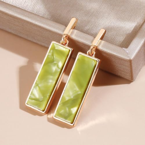 Coiris Rectangle Earrings for Women Geometric Stud Dangle Drop Jewelry Lightweight Colorful Print Statement Accessories - color: Green