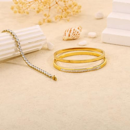 Camhanno Stackable Silver Bracelets for Women Stainless Steel Love & Friendship Bangle, Mothers Day Valentines Birthday Christmas Jewelry Gifts for Mom Her Wife Grandma - style: Gold Bracelet Stack 3pcs
