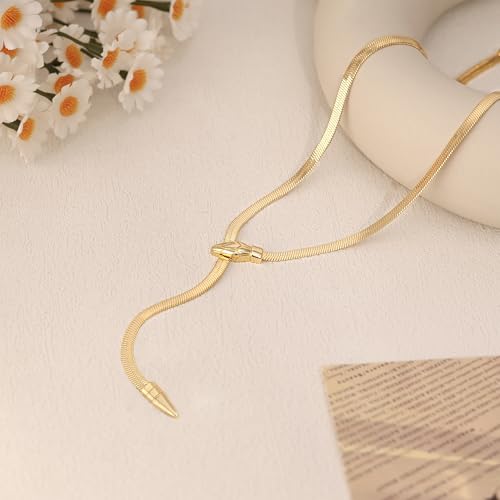 Long Necklaces for Women, Dainty Gold Drop Necklace 14k Gold Plated Y Shaped Lariat Necklace Simple Gold Necklaces for Women Trendy Chunky Long Necklace Formal Wedding Prom Necklace Jewelry - color: necklace-2-Gold