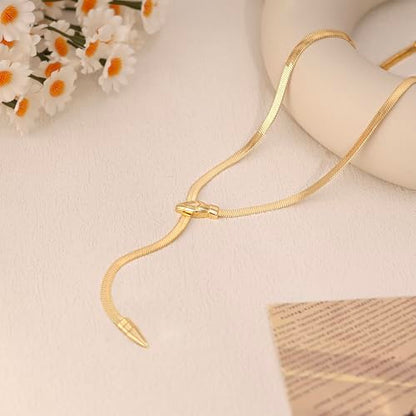 Long Necklaces for Women, Dainty Gold Drop Necklace 14k Gold Plated Y Shaped Lariat Necklace Simple Gold Necklaces for Women Trendy Chunky Long Necklace Formal Wedding Prom Necklace Jewelry - color: necklace-2-Gold