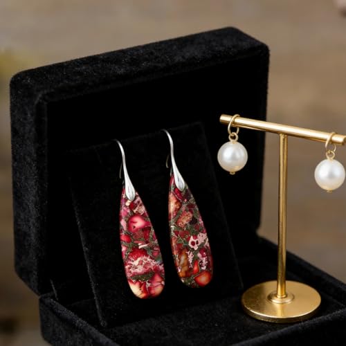Boho Natural Imperial Jasper Teardrop Dangle Earrings for Women – Hypoallergenic French Hook Stone Drop Earrings Jewelry - color: Red Golden Hook