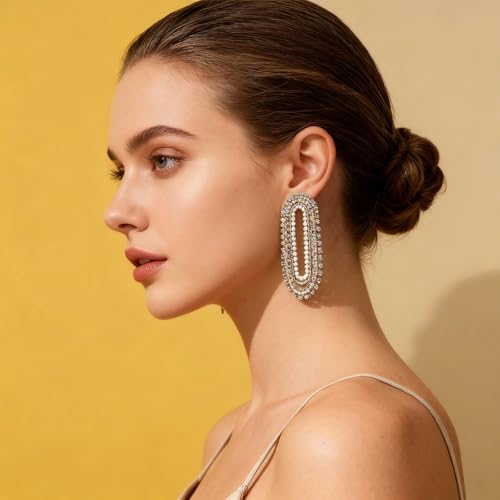 Fringe Dangling Tassel Earrings for Women, Handcrafted Chandelier Long Bohemian Beaded Cubic Zirconia Crystal Imitation Pearls Inlay Statement Boho Chain Hook Earrings for Wedding Party - color: Colorful Clear crystal