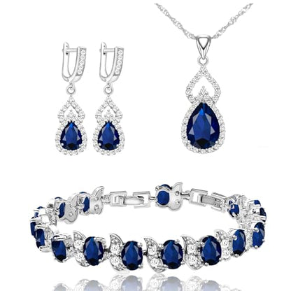 LMXXVJ Women Jewelry Set Platinum Plated Necklace Open Ring Earrings Bracelet Set,Birthday/Anniversary Mother’s Day Jewelry Gifts for Mom/Wife/Sister/Best Friend - color: White Gold-Blue-No Ring
