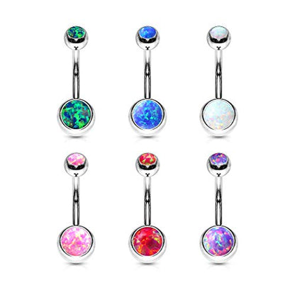 14GA Surgical Steel & Synthetic Opal Resin Belly Button Rings for Women | 3/8" Length, 5mm x 8mm Ball, Classic Look, Super High Quality - style: 5- Opal Blue