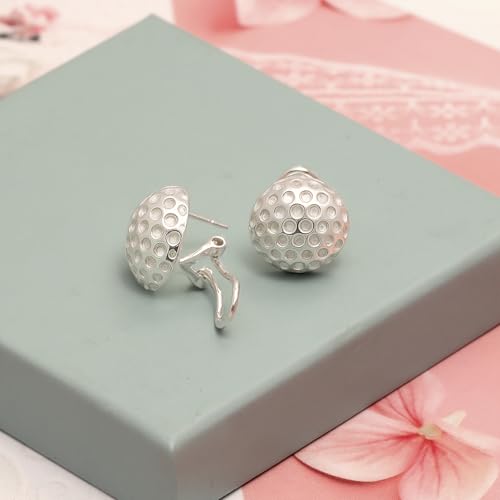 LeCalla 925 Sterling Silver Omega Back Stud Earrings for Women | Classic Pierced Omega Closure Earring | Earring Jewelry Gift for Her, Wife or Girlfriend | Daily Wear & Special Occasion Earring - color: Golf Ball