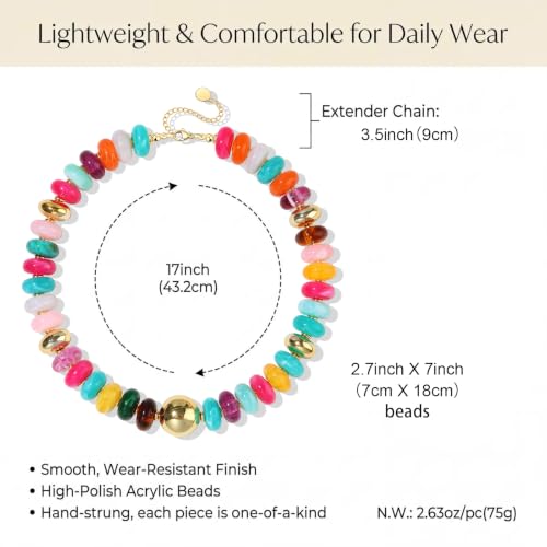 FIRAZIO Colorful Chunky Beaded Necklaces for Women | Trendy Statement Necklace Choker Necklace Boho Summer Beach Vacation Jewelry Gift - color: Colorful Beaded - 3