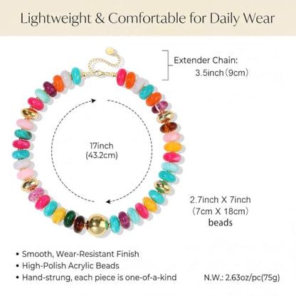 FIRAZIO Colorful Chunky Beaded Necklaces for Women | Trendy Statement Necklace Choker Necklace Boho Summer Beach Vacation Jewelry Gift - color: Colorful Beaded - 3
