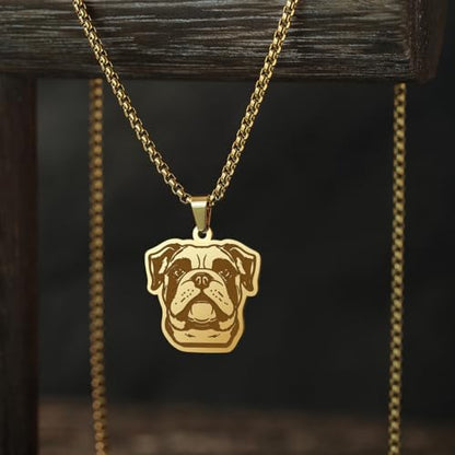 Husky Pendant Necklace Stainless Steel Husky Dog Puppy Necklace Gold Sliver Cute Dog Necklaces for Women Men Pet Animals Lover - color: Bulldog Gold