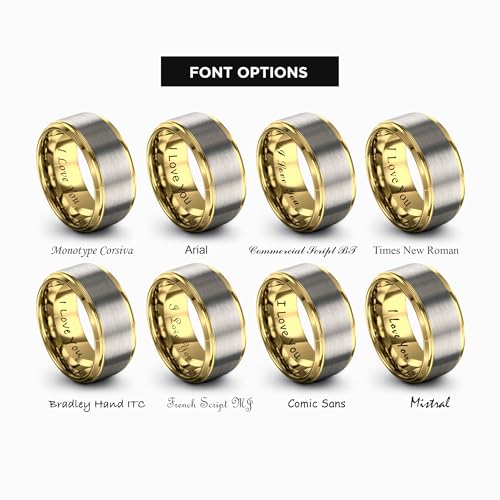 Tungsten Wedding Band Ring Black 10mm Men Women Comfort Fit 18k Rose Gold Step Edge Brushed Polished - color: Yellow Gold Grey Tungsten