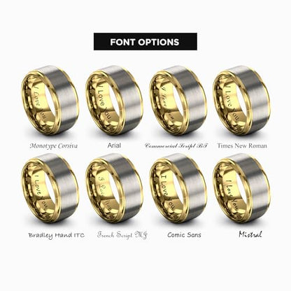 Tungsten Wedding Band Ring Black 10mm Men Women Comfort Fit 18k Rose Gold Step Edge Brushed Polished - color: Yellow Gold Grey Tungsten
