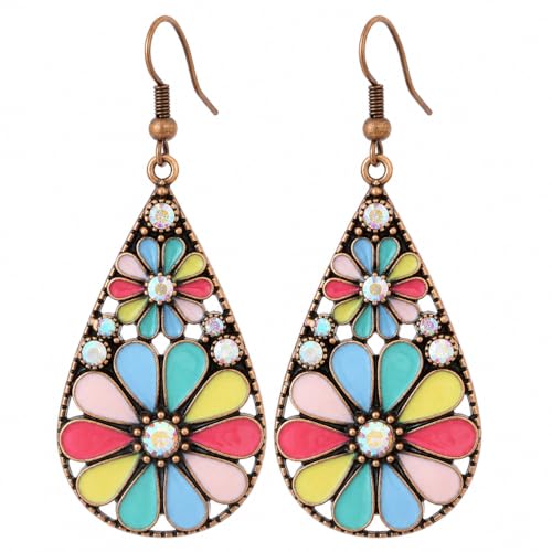 Colorful Green Teardrop Earrings for Women - Bohemian Style Enamel Dangle Earrings Lightweight Fashion Jewelry for Daily/Wedding/Party - color: Rose Red