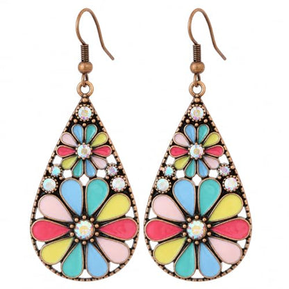 Colorful Green Teardrop Earrings for Women - Bohemian Style Enamel Dangle Earrings Lightweight Fashion Jewelry for Daily/Wedding/Party - color: Rose Red