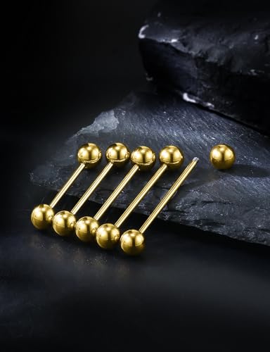 14G 16G Mix Size Tongue Rings Piercing Jewelry Stainless Surgical Steel Straight Barbell Nipple Tongue Ring Piercing Jewelry For Women Men 12MM 14MM 16MM 19MM 22MM Silver Black Gold - color: Gold, size: 16 Gauge-12MM/14MM/16MM/19MM/22MM