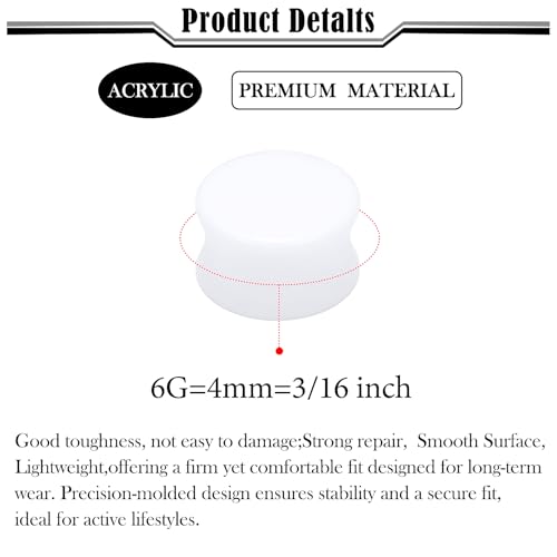 6G-50mm Solid Ear Plugs Tunnels for Women Men Double Flared Saddle Ears Gauge Plug Stretcher Expander Piercing Body Jewelry Black White Clear 1 Pairs - color: White Tone, size: 6 Gauge(4mm) = 3/16 inch