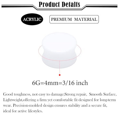 6G-50mm Solid Ear Plugs Tunnels for Women Men Double Flared Saddle Ears Gauge Plug Stretcher Expander Piercing Body Jewelry Black White Clear 1 Pairs - color: White Tone, size: 6 Gauge(4mm) = 3/16 inch