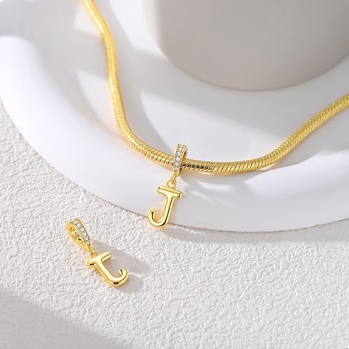 Hapour 925 Sterling Silver Letter Charms Gold Alphabet Initial Beads | For Bracelets Necklace, Cubic Zirconia, Dangle Pendant