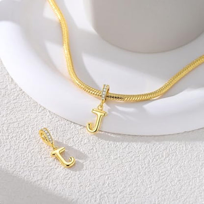 Hapour 925 Sterling Silver Letter Charms Gold Alphabet Initial Beads | For Bracelets Necklace, Cubic Zirconia, Dangle Pendant