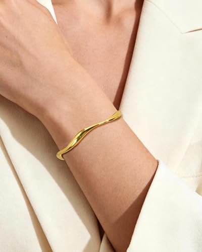 Thin Wavy Cuff Bracelet - Adjustable Irregular Bangle for Women Silver & Gold - color: Gold