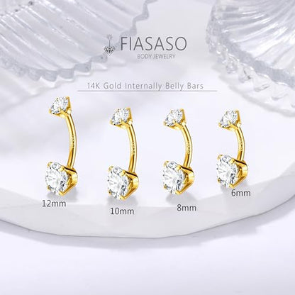 14G Surgical Steel G23 Titanium Sterling Silver 14K Gold Plated Belly Button Rings for Women Round Cubic Zirconia Navel Barbell Stud Hypoallergenic Body Piercing Jewelry - color: 14K Gold Plated, size: 12mm-Loose