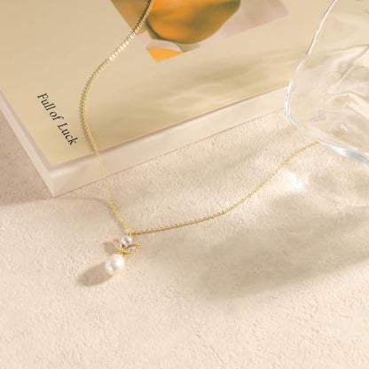 Pearl Necklaces for Women,Dainty Gold Pendant Necklaces Waterproof Jewelry | 14K Gold Plated Pearl Necklaces,Dainty Elegant Wedding Necklace,Small Cute Adjustable Minimalist Necklace,Non Tarnish Jewelry - color: GOLD-19